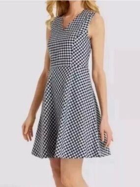Draper James Navy Gingham Fit & Flare Dress – Sleeveless V-Neck, Size 6